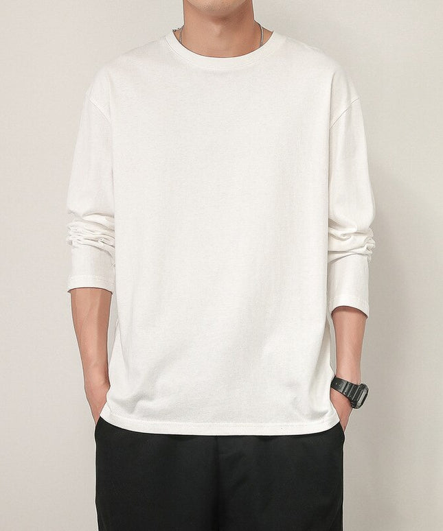 Męska koszulka z długim rękawem luźna z okrągłym dekoltem