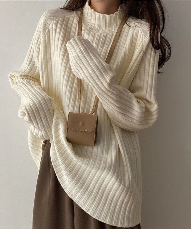 Damski sweter prążkowany z golfem o luźnym kroju