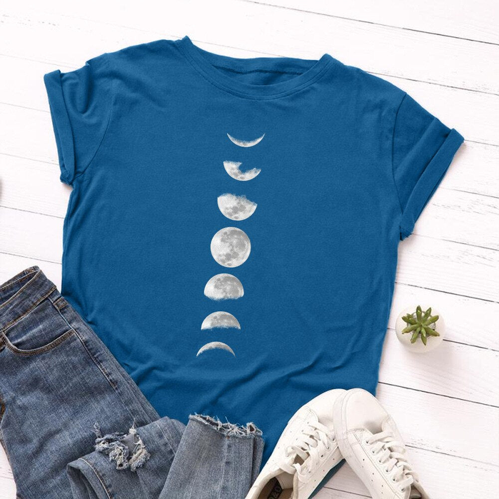 Damski T-shirt klasyczny z nadrukiem z motywem księżyca