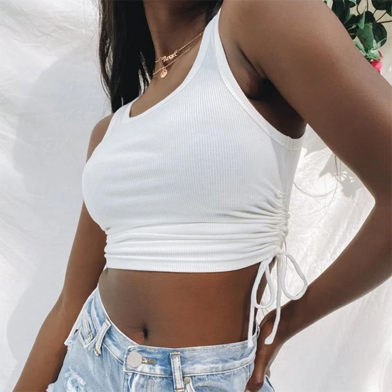 Damski crop top na ramiączkach ze ściągaczami