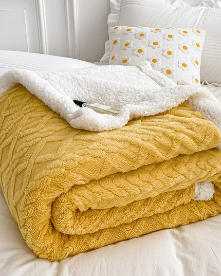 Miękki koc dwustronny ze sweterkowym tłoczeniem