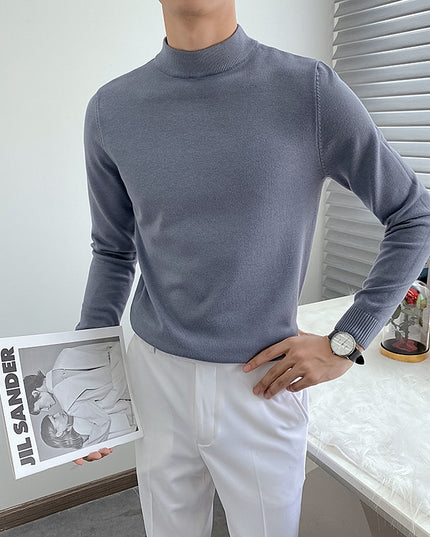 Męski sweter typu golf z gładkiej dzianiny