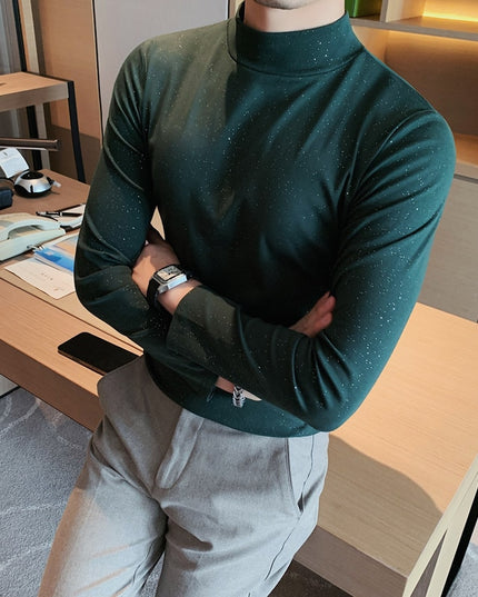 Męska koszulka z długim rękawem dopasowana z golfem