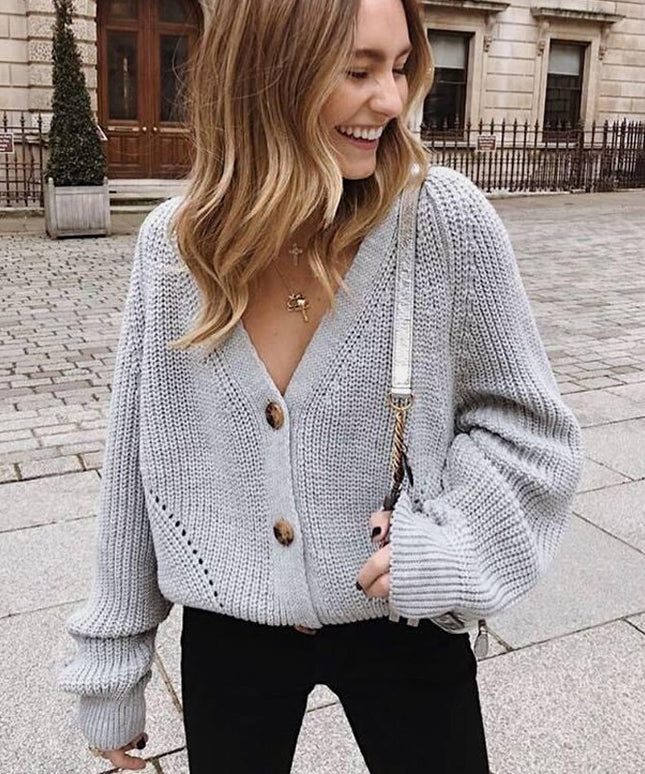 Damski sweter typu dziergany kardigan