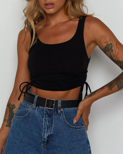 Damski crop top na ramiączkach ze ściągaczami