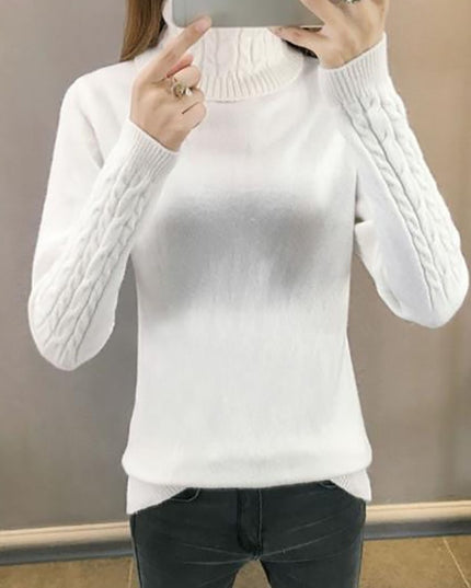 Damski sweter typu golf z plecionką