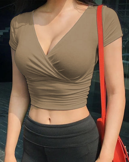 Damski T-shirt z kopertowym dekoltem