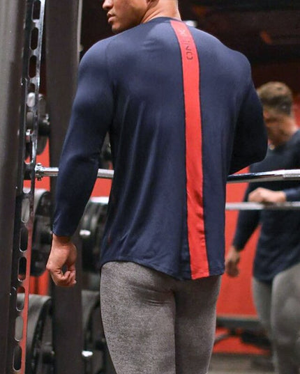 Męska koszulka z długim rękawem sportowa z paskiem na plecach