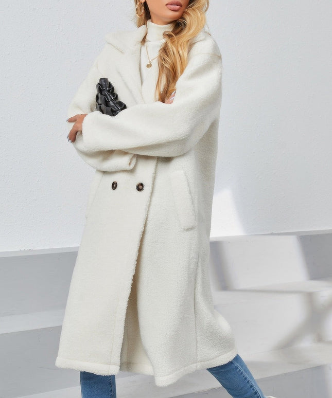 Damski płaszcz długości za kolano z futrzanego materiału