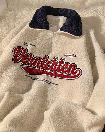 Męska bluza polarowa z nadrukiem i stójką