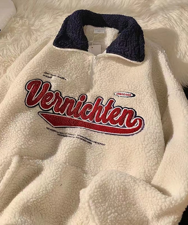 Męska bluza polarowa z nadrukiem i stójką