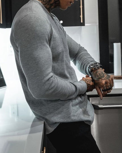 Męska koszulka z długim rękawem dopasowana z guzikami