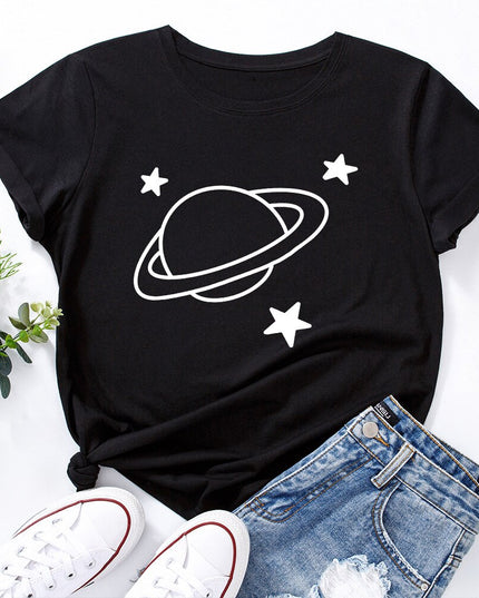 Damski T-shirt z nadrukiem z motywem kosmosu