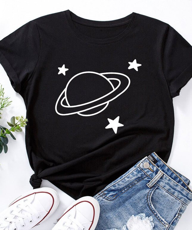 Damski T-shirt z nadrukiem z motywem kosmosu