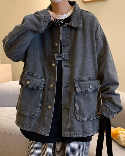 Męska kurtka jeansowa luźna z dużymi kieszeniami