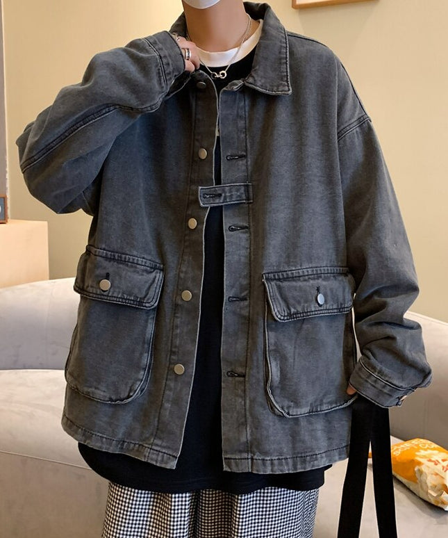 Męska kurtka jeansowa luźna z dużymi kieszeniami