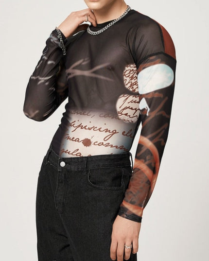 Męska koszulka z długim rękawem dopasowana we wzory