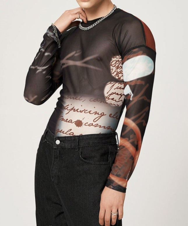 Męska koszulka z długim rękawem dopasowana we wzory