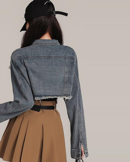 Damska kurtka jeansowa asymetryczna z przetarciami