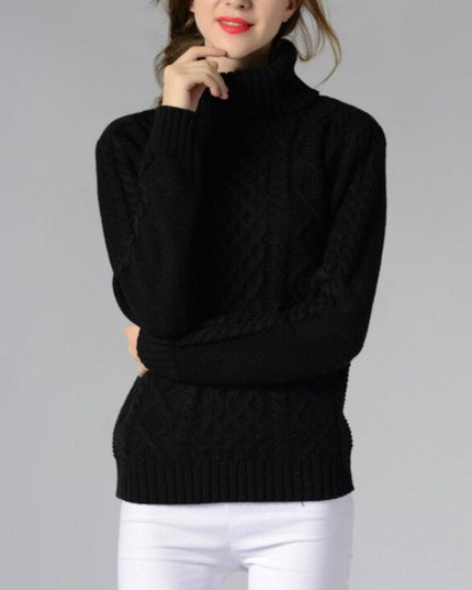 Damski sweter dziergany z golfem o prostym kroju