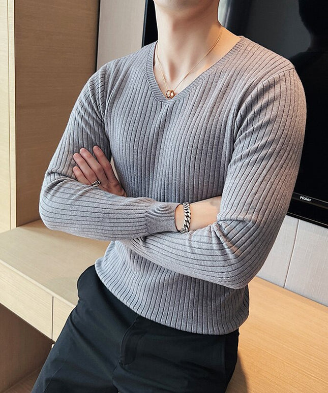 Męski sweter z dekoltem w łódkę z prążkowanej dzianiny