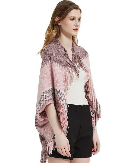 Damski sweter dziergany wzorzysty typu ponczo