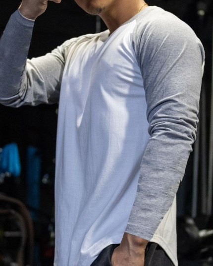 Męska koszulka z długim rękawem kontrastowa o prostym kroju