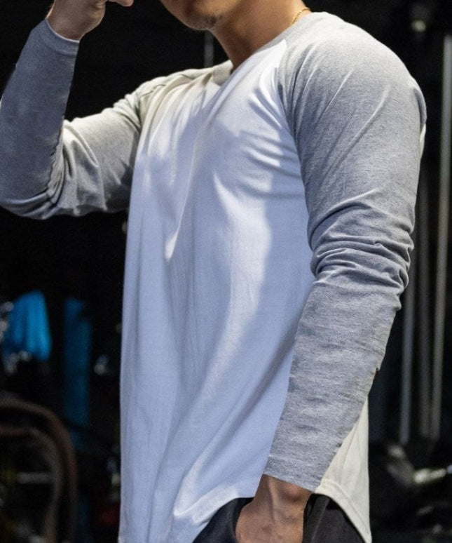 Męska koszulka z długim rękawem kontrastowa o prostym kroju