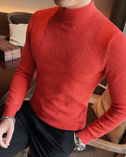 Męski sweter z półgolfem z fakturowanej tkaniny