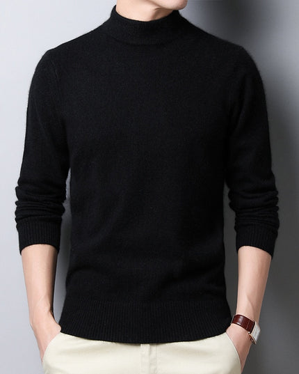 Męski sweter typu golf z gładkiej dzianiny o klasycznym kroju