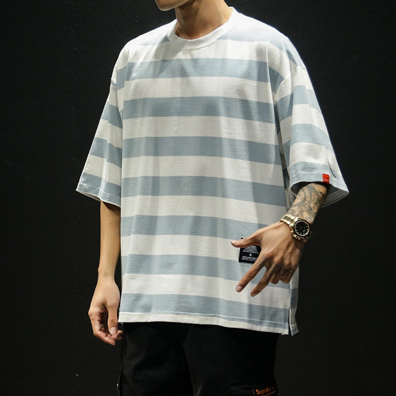 Męski T-shirt oversize w paski
