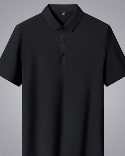 Męska koszulka polo z gładkiej tkaniny czarnymi guzikami