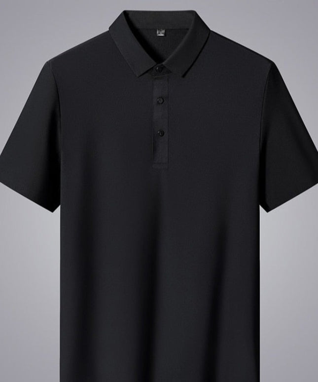 Męska koszulka polo z gładkiej tkaniny czarnymi guzikami