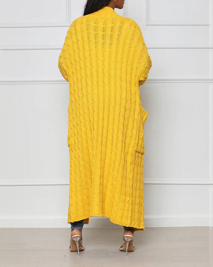 Damski sweter typu kardigan w ozdobną fakturę długości do kostek