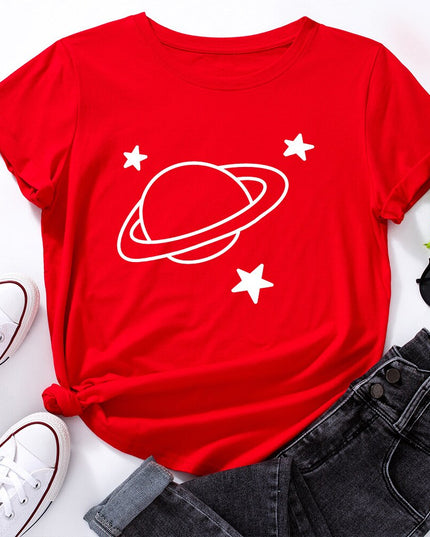 Damski T-shirt z nadrukiem z motywem kosmosu