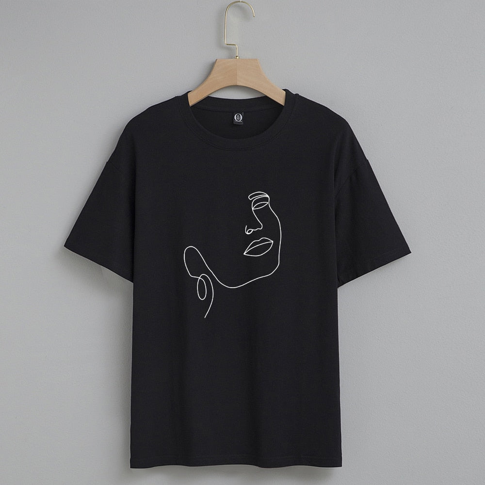 Damski T-shirt z nadrukiem z minimalistycznym motywem