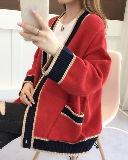 Damski sweter typu kardigan dwukolorowy