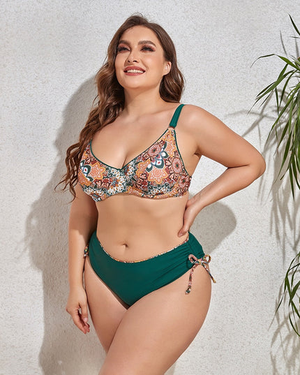 Dwuczęściowy strój kąpielowy plus size bikini we wzory z wiązaniem
