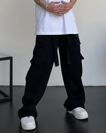 Męskie spodnie cargo z szerokimi nogawkami