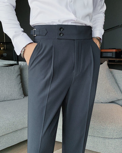 Męskie spodnie eleganckie z taliowanym pasem