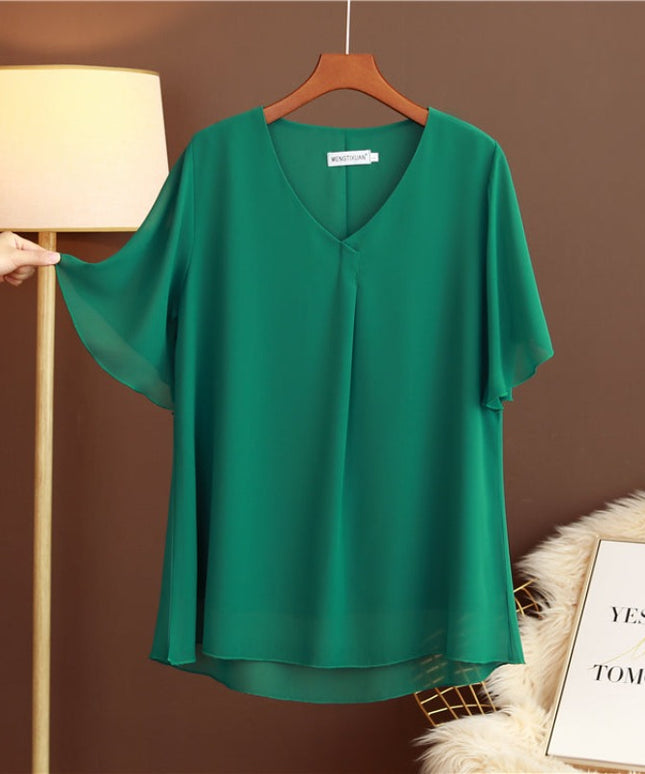 Damski T-shirt elegancki ze zwiewnego materiału