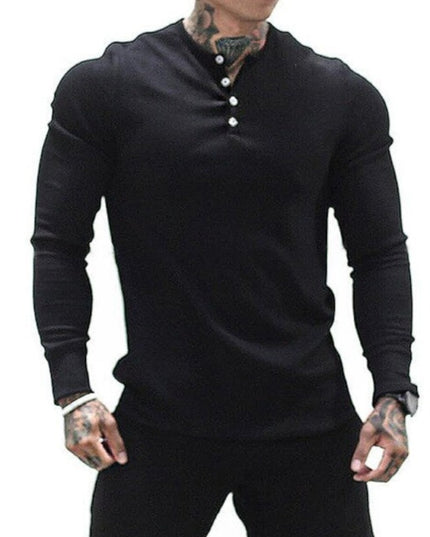 Męska koszulka z długim rękawem dopasowana z guzikami