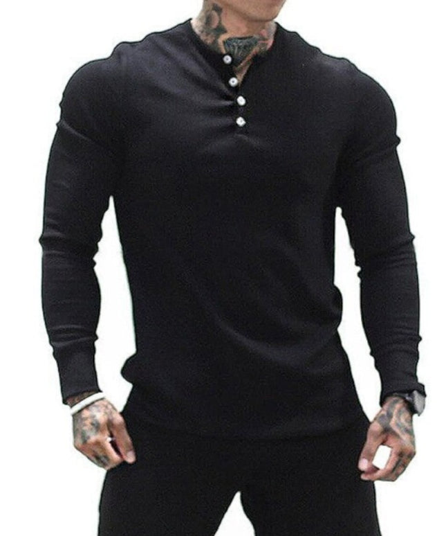 Męska koszulka z długim rękawem dopasowana z guzikami