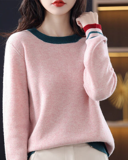 Damski sweter dziergany z kontrastowymi paskami