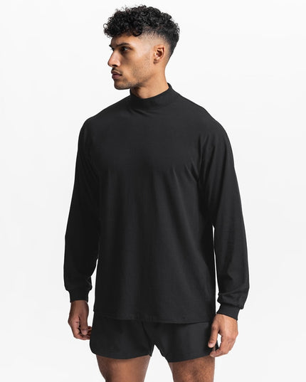 Męska koszulka z długim rękawem z półgolfem o luźnym kroju