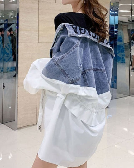 Damska kurtka jeansowa dwukolorowa oversize