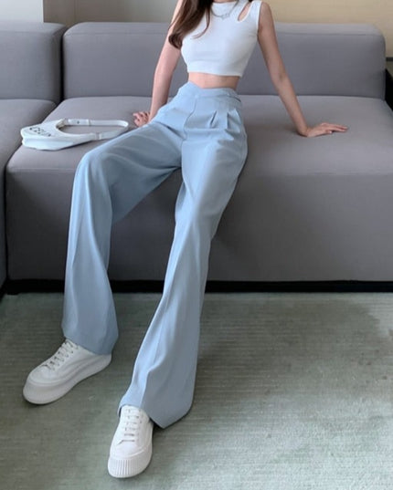 Damskie spodnie chinosy z szerokimi nogawkami i kieszeniami