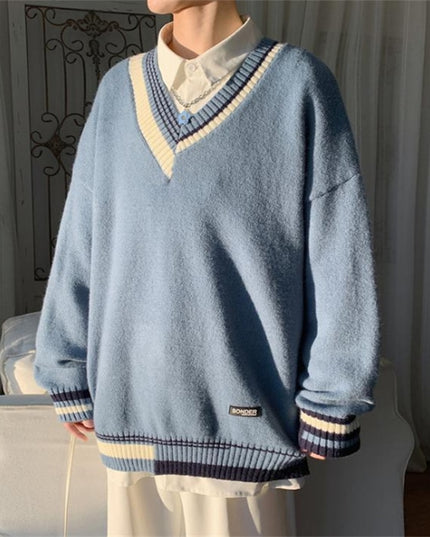 Męski sweter z dekoltem w serek o kroju oversize