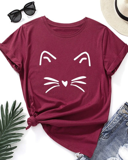 Damski T-shirt klasyczny z nadrukiem z motywem kotka