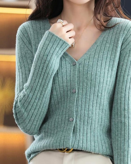 Damski sweter zapinany na guziki prążkowany typu kardigan